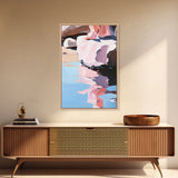 Reflection Art, Minimalist Design, Pink and Blue Landscape, Soft Hues, Modern Wall Decor, Framed Canvas Print, Living Room