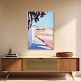 Sunlit Fields, Rural Landscape, Mediterranean Art, Warm Pastel Colors, Farmhouse Aesthetic, Framed Canvas Print, Kitchen Wall Art