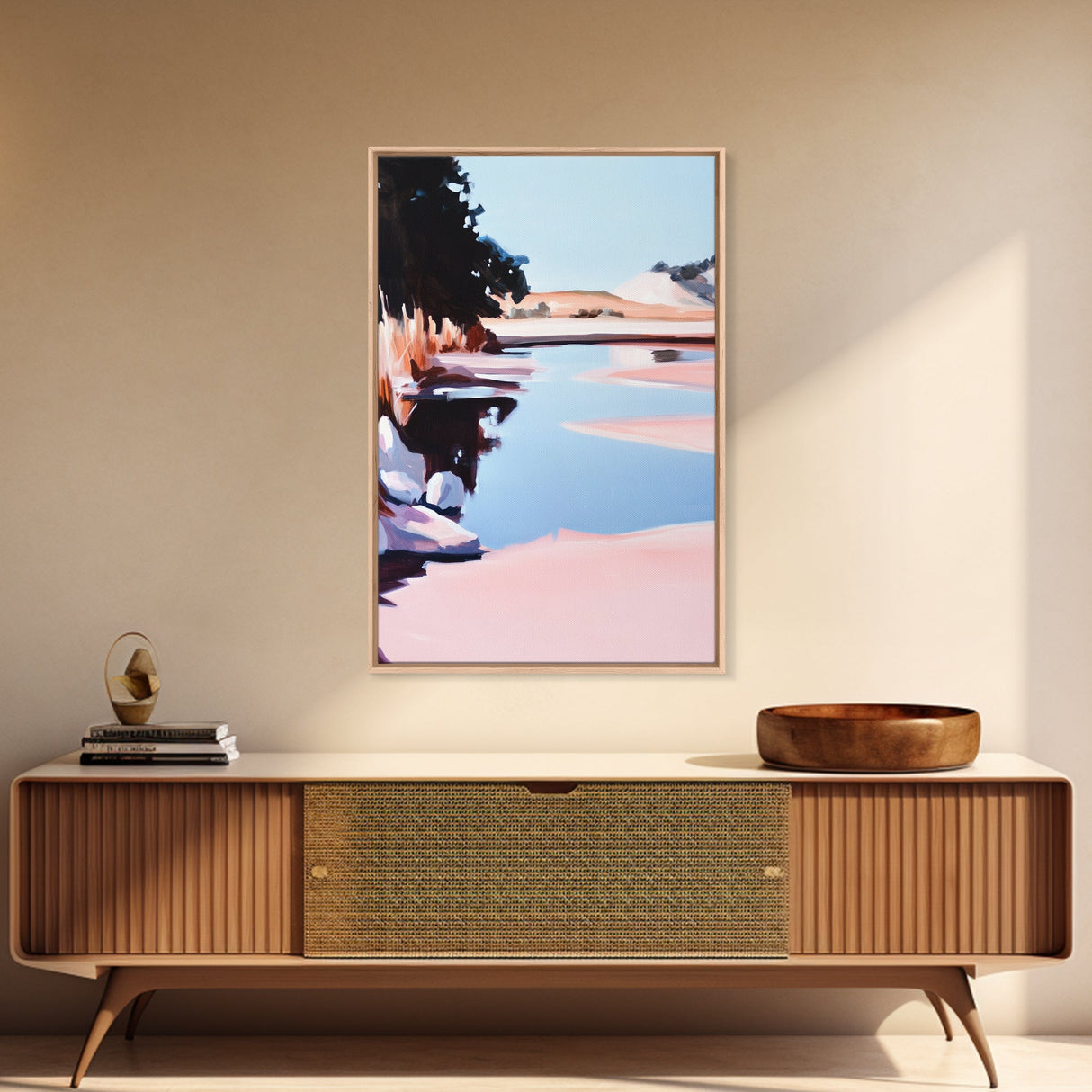 Tranquil Lake, Serene Nature, Reflection Landscape, Framed Canvas Print, Cozy Wall Art, Minimalist Home Decor, Bedroom Artwork