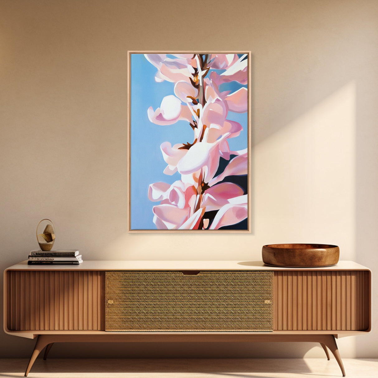 Magnolia Blossom, Pink Flowers, Botanical Wall Art, Minimalist Floral, Framed Canvas Print, Spring Aesthetic, Bedroom Decor, Nature Art