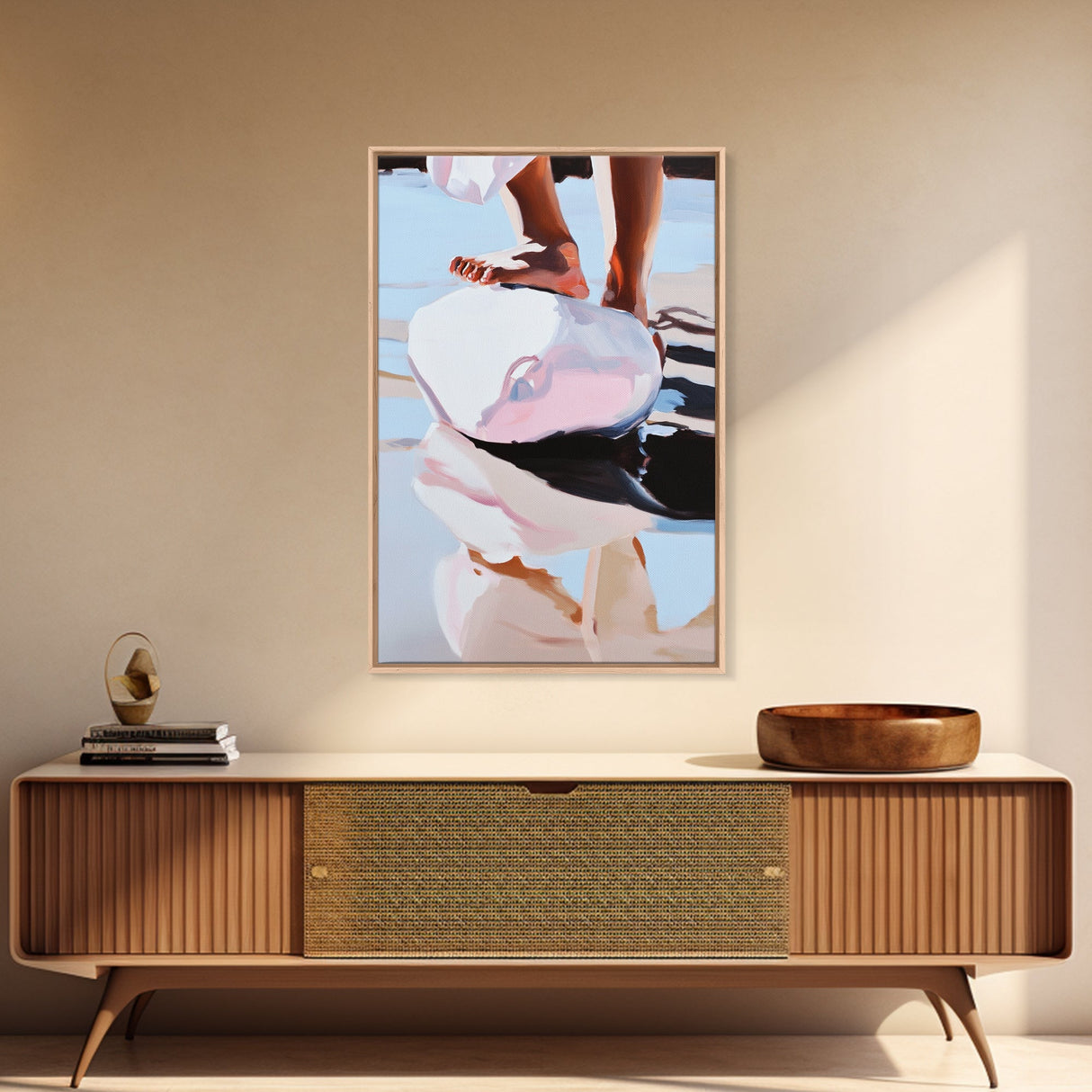 Foot on Sphere, Abstract Art, Surreal Decor, Pastel Aesthetic, Framed Canvas Print, Modern Home, Unique Wall Art, Living Room Painting