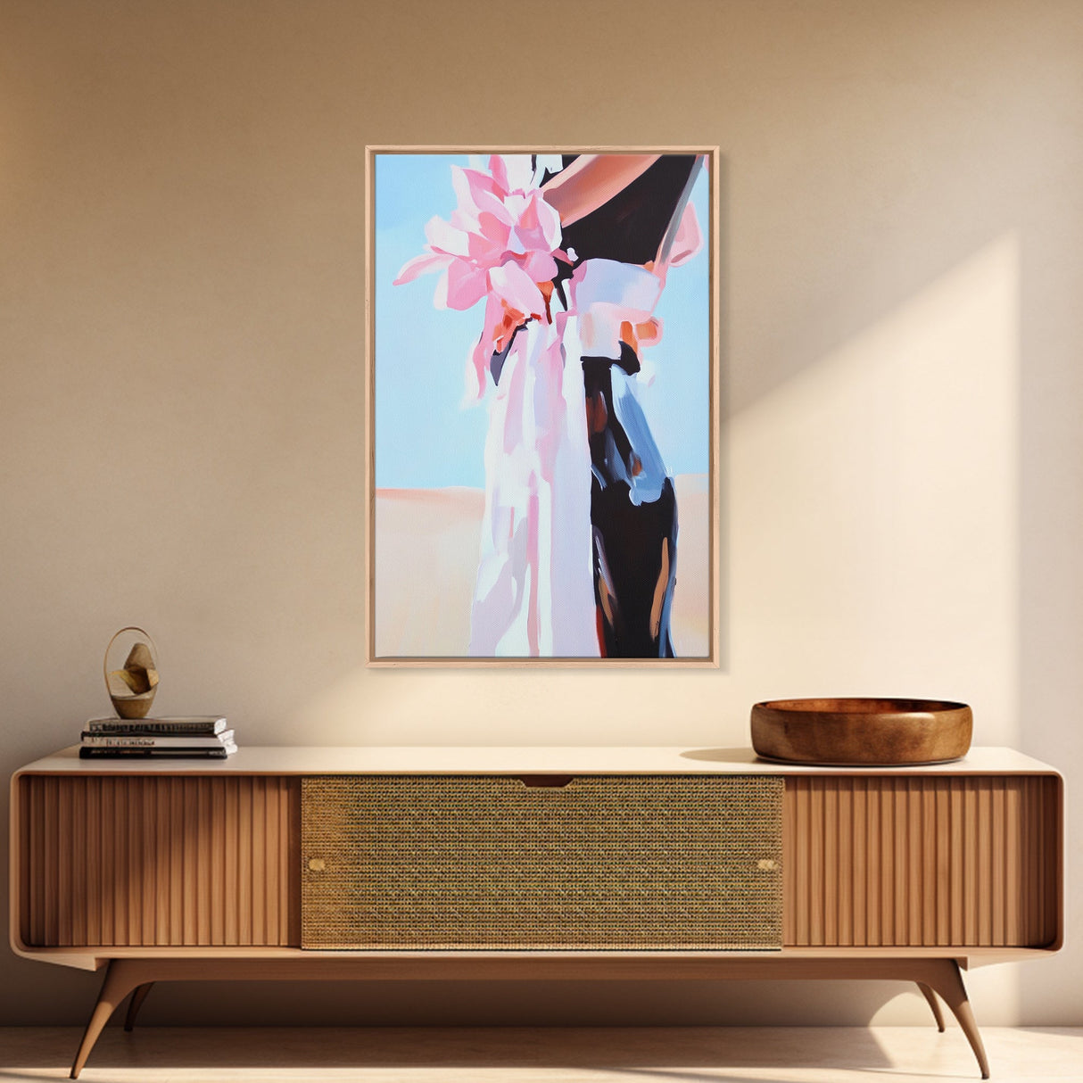 Floral Fashion, Bold Feminine Art, Chic Boho Aesthetic, Modern Home Decor, Stylish Living Room Wall Art, Framed Canvas Print