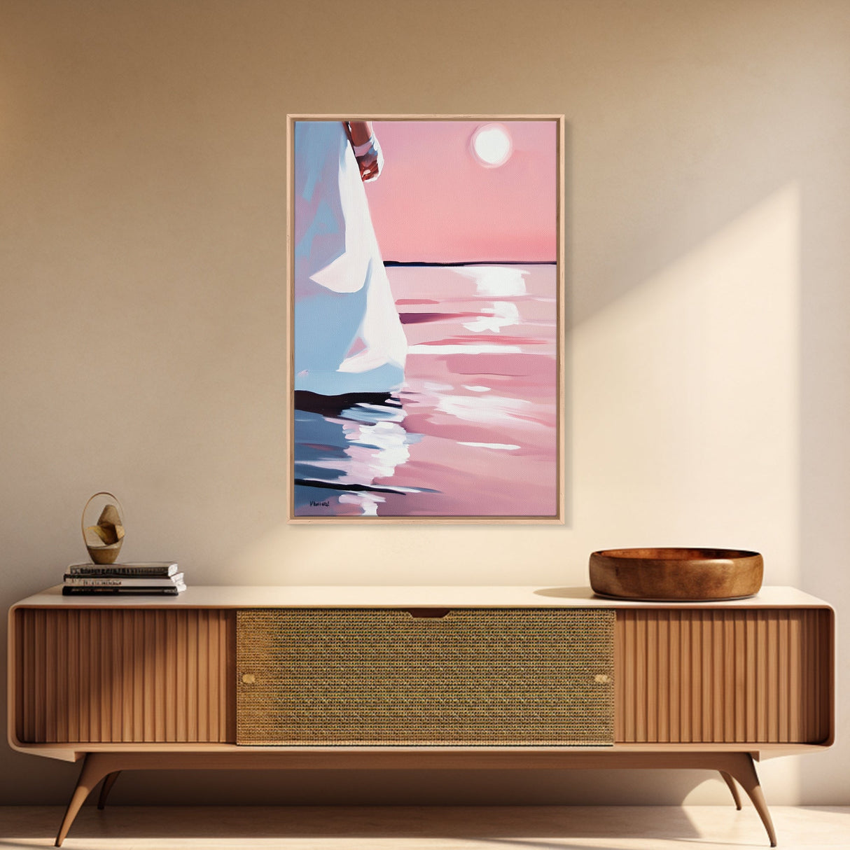 Sunset Reflection, Ocean Wall Art, Romantic Aesthetic, Beach Lover Gift, Pastel Painting, Canvas Print, Living Room Wall Art