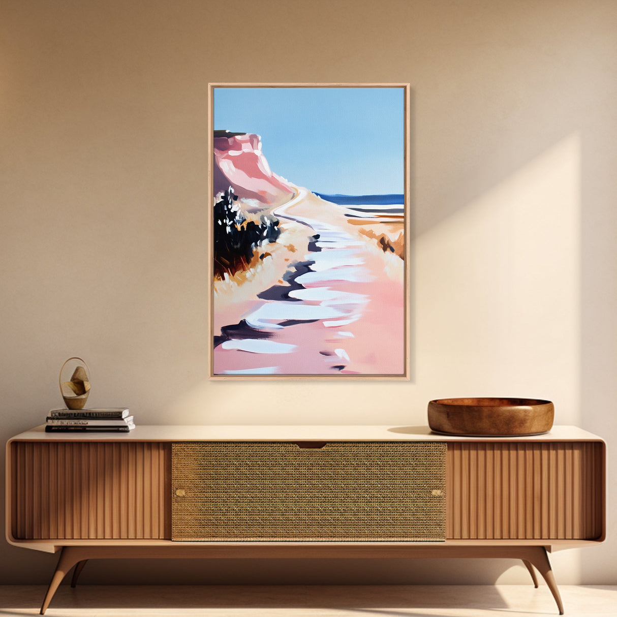 Coastal Path, Scenic Ocean Trail, Seaside Cliffs Art, Framed Canvas Print, Nautical Wall Decor, Beach House Aesthetic Artwork
