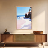 Beach View, Ocean Shore Art, Coastal Landscape Painting, Framed Canvas Print, Living Room Wall Art, Minimalist Seaside Decor