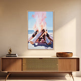 Beach Bonfire, Cozy Fire, Coastal Scene, Canvas Print, Warm Tones, Nautical Decor, Living Room Wall Art, Relaxing Nature Aesthetic