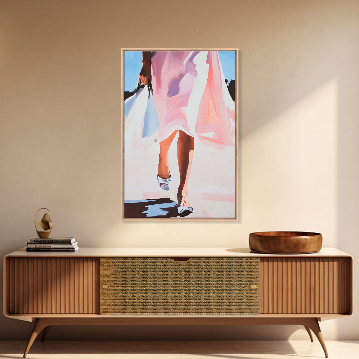 Elegant Woman Art, Fashion Illustration, Minimalist Feminine Painting, Pink Aesthetic Decor, Framed Canvas Print, Bedroom Wall Art
