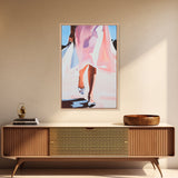 Elegant Woman Art, Fashion Illustration, Minimalist Feminine Painting, Pink Aesthetic Decor, Framed Canvas Print, Bedroom Wall Art
