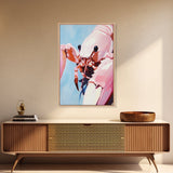 Pink Lobster Art, Coastal Kitchen Decor, Abstract Seafood Illustration, Nautical Wall Print, Framed Canvas Print, Dining Room Wall Art