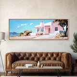Coastal House, Summer Art, Beach Landscape, Framed Canvas Print, Mediterranean Wall Art, Minimalist Painting, Living Room Decoran Waves