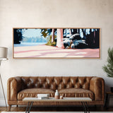 Forest Path, Sunlit Trees, Serene Nature, Framed Canvas Print, Tranquil Wall Art, Modern Landscape, Living Room Art, Cozy Decor