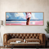 Woman by Ocean, Beach Reflection, Serenity Art, Framed Canvas Print, Modern Coastal Decor, Minimalist Wall Art, Bedroom Artwork