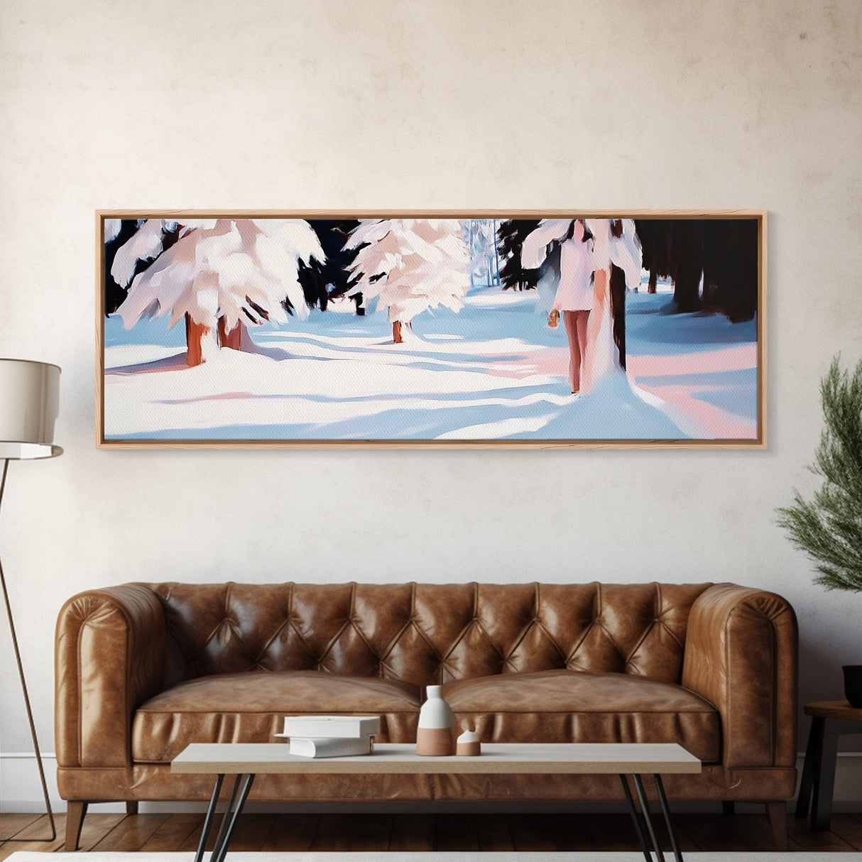 Snowy Forest, Winter Scene, Tranquil Beauty, Framed Canvas Print, Cozy Wall Art, Christmas Home Decor, Minimalist Winter Artwork
