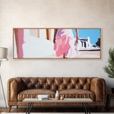 Pink Dress, Elegant Stroll, Romantic Scene, Framed Canvas Print, Modern Wall Art, Feminine Decor, Stylish Living Room Artwork