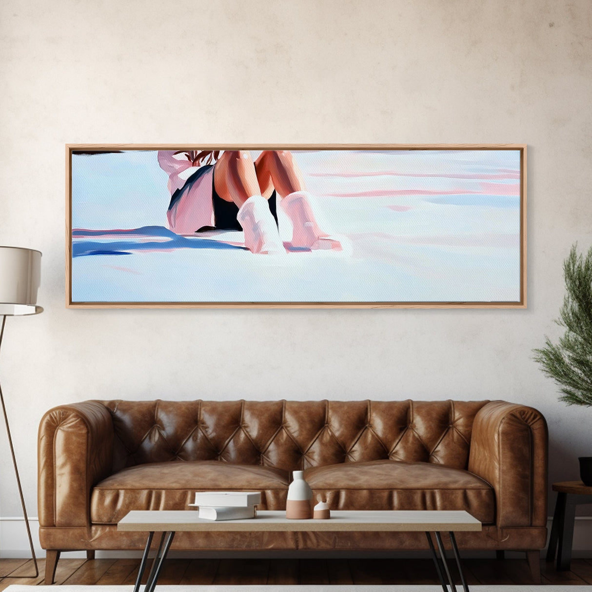 Cozy Winter, Snowy Landscape, Feminine Winter Decor, Soft Pastel Art, Scandinavian Minimalist, Bedroom Aesthetic, Canvas Print