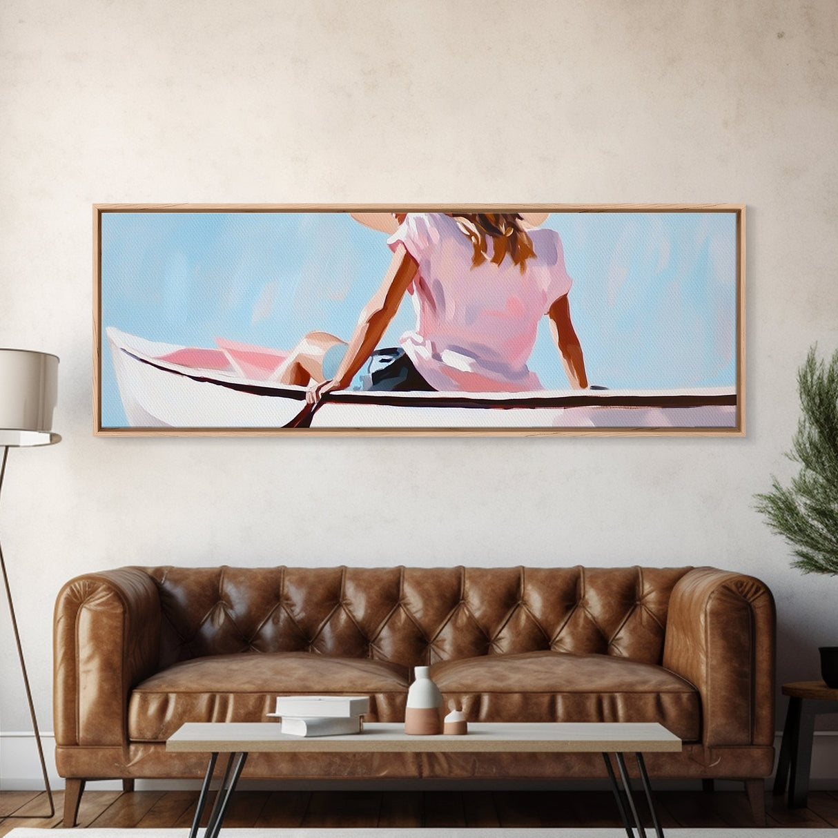 Relaxing Kayak, Pastel Colors, Coastal Wall Decor, Living Room Art, Boho Beach Vibes, Modern Seascape, Canvas Print, Serene Waterscape