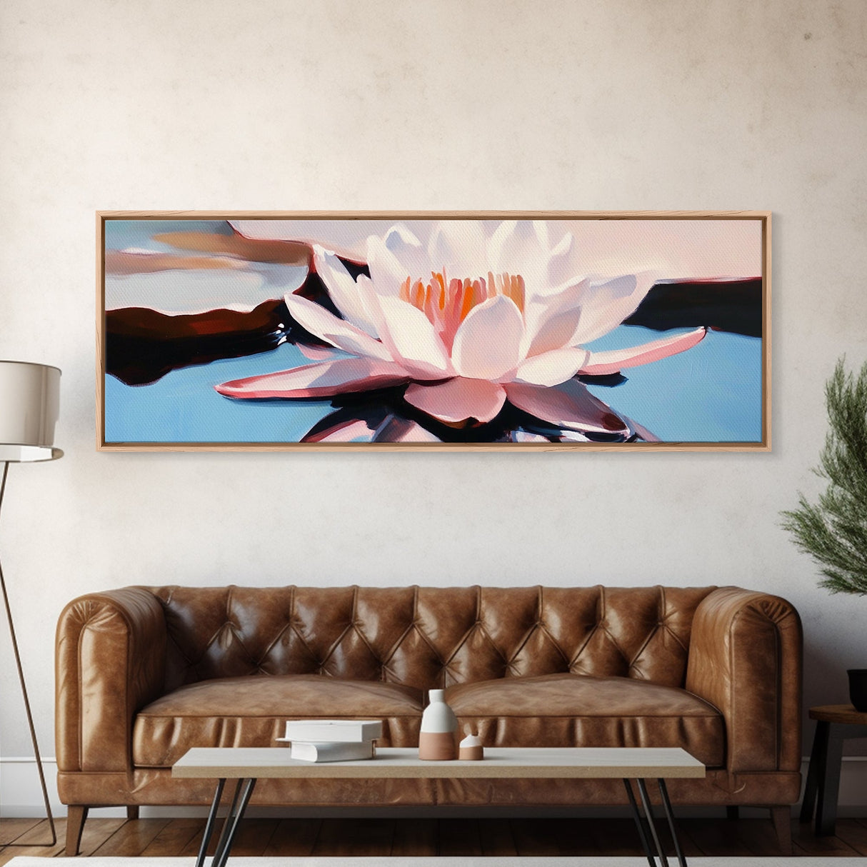 Water Lily, Reflection, Framed Canvas Print, Botanical Wall Art, Spa Decor, Minimalist Aesthetic, Calm and Serene, Bedroom Wall Art