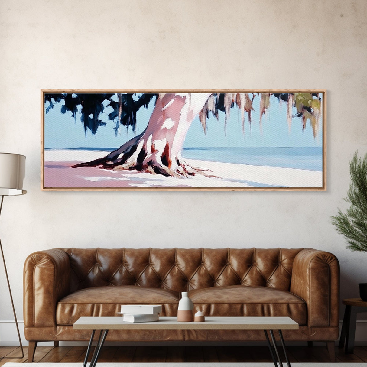Seaside Tree, Coastal Wall Art, Bedroom Decor, Framed Canvas Print, Serene Landscape, Beach House Aesthetic, Minimalist Nature Painting