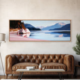 Mountain Lake, Nature Wall Art, Office Decor, Framed Canvas Print, Tranquil Landscape, Minimalist Artwork, Neutral Home Aesthetic