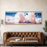 Soft Waves, Pastel Ocean, Fluid Movement, Coastal Tranquility, Framed Canvas Print, Large Wall Art, Beach House Decor, Blue Tones