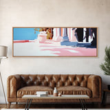 Mediterranean Villa, Sunlit Terrace, Minimalist Landscape, Canvas Print, Living Room Wall Art, Soft Pastels, Modern Architecture Decor