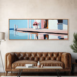 Poolside Reflection, Elegant Patio, Coastal Artwork, Framed Canvas Print, Summer Aesthetic, Modern Living Room Decor, Soft Blues