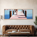 Walking on Dock, Waterfront Scene, Coastal Style, Framed Canvas Print, Minimalist Wall Art, Nautical Decor, Light and Airy Art