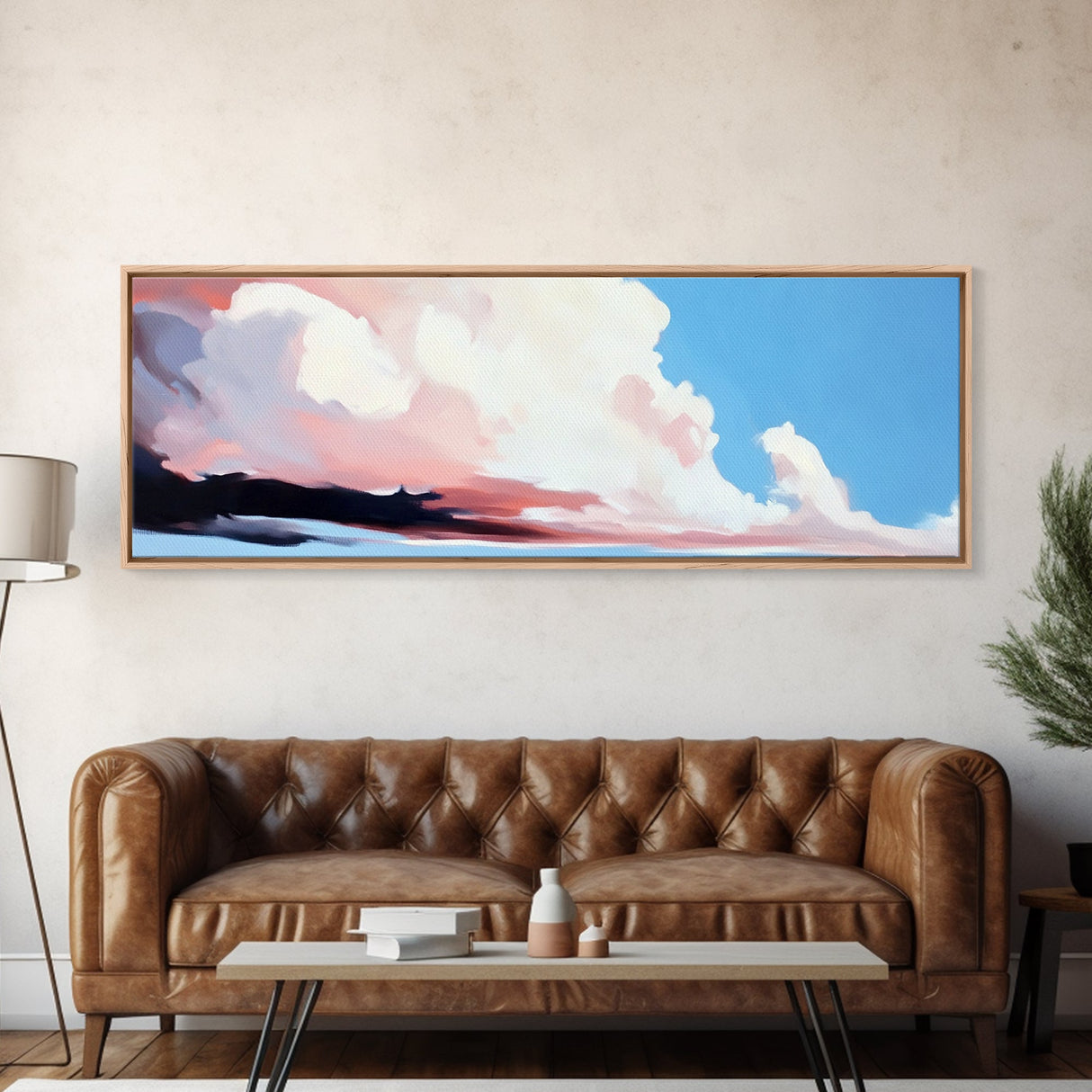 Sunset Clouds, Pastel Sky, Dreamy Ocean, Canvas Print, Modern Seascape, Relaxing Coastal Wall Art, Minimalist Beach House Decor