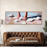 Barefoot, Water, Stones, Canvas Print, Beach Aesthetic, Coastal Artwork, Relaxing Wall Art, Minimalist Decor, Bedroom or Bathroom Art