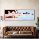 Serene Beach Walk, Peaceful Ocean Art, Coastal Wall Decor, Minimalist Framed Canvas Print, Pastel Seascape, Relaxing Bedroom Artwork