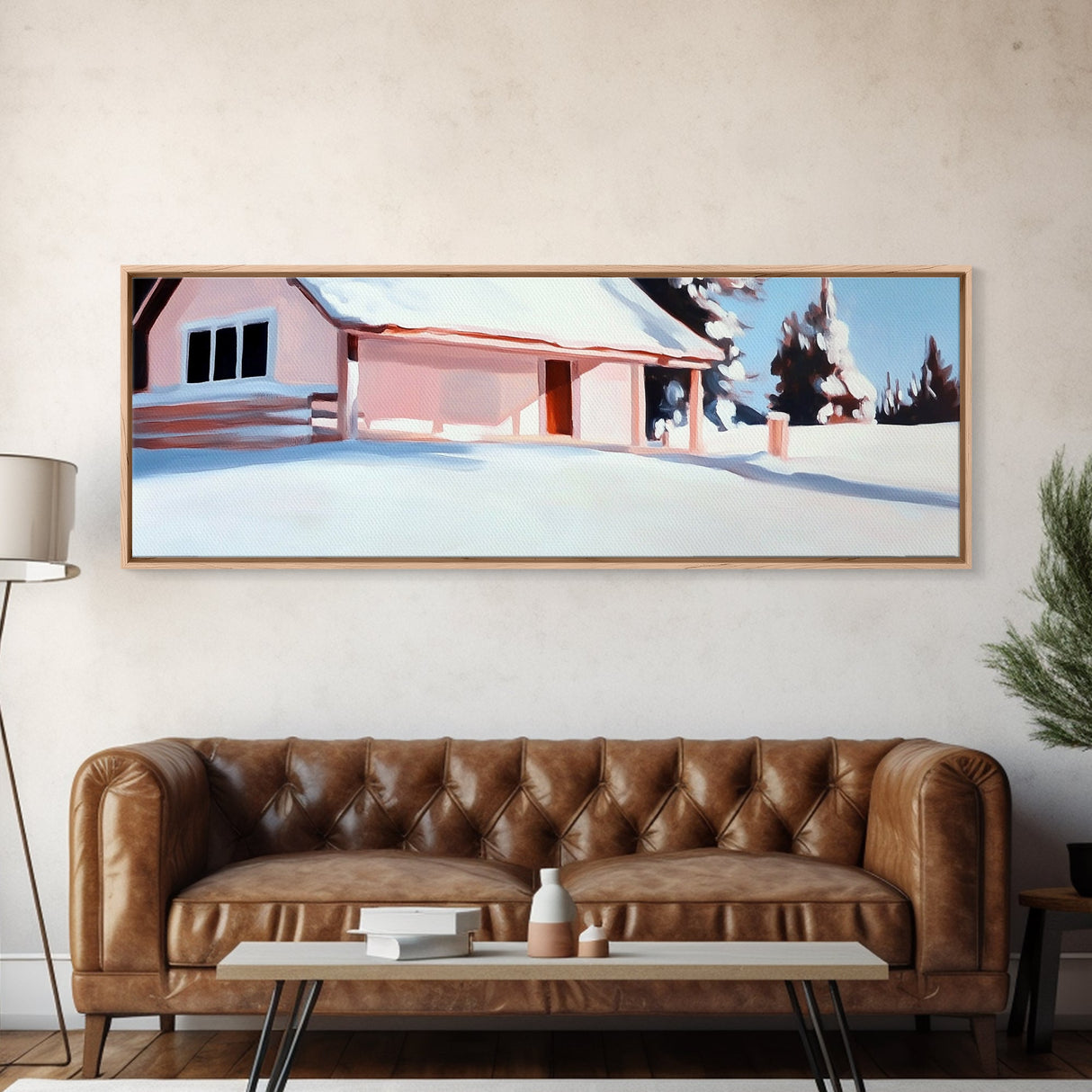Snow Cabin, Winter Scene, Cozy Christmas Art, Framed Canvas Print, Rustic Home Decor, Holiday Wall Art, Winter Art, Mountain Retreat
