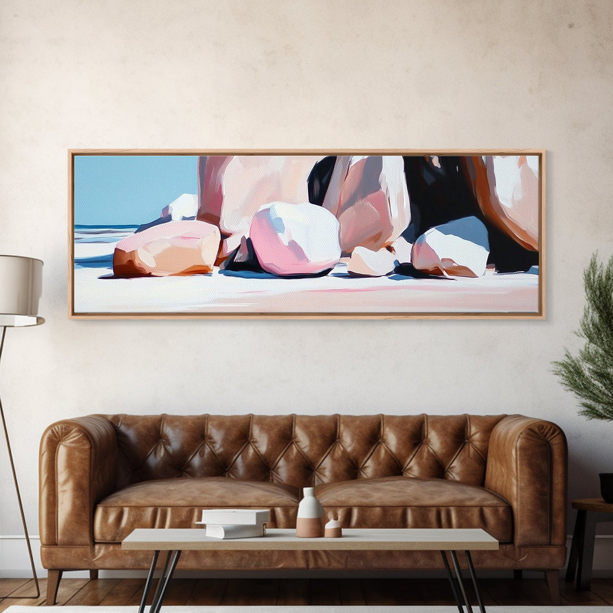 Sunset Rockscape, Ocean Horizon, Beach Tranquility, Pastel Coastal Wall Art, Relaxing Beach House Decor, Canvas Print, Boho Aesthetic