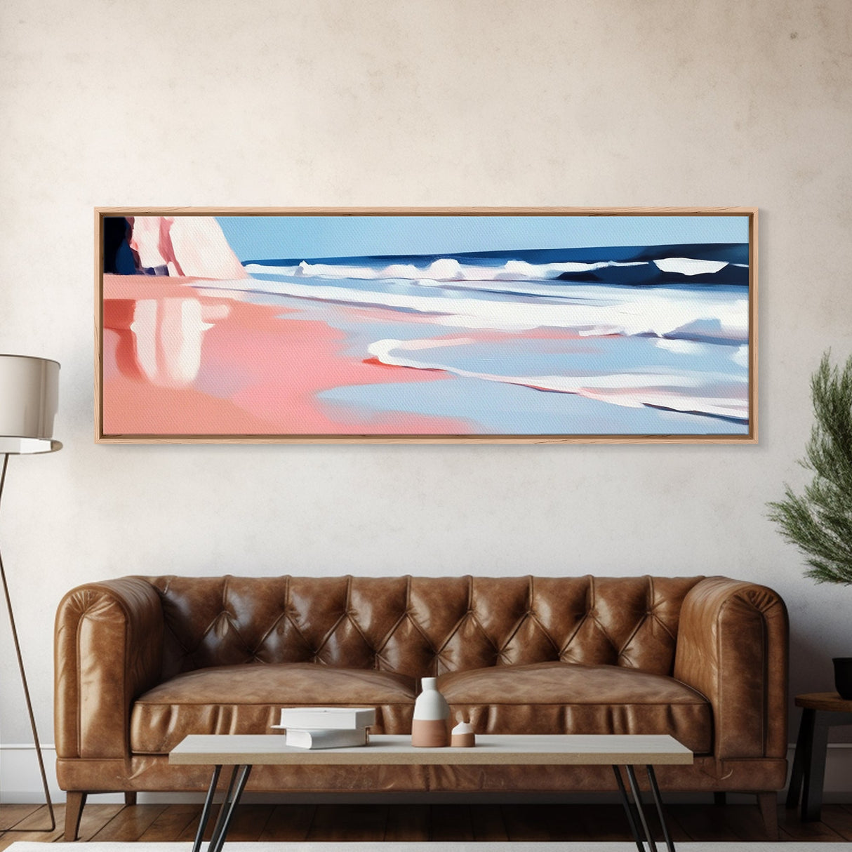 Ocean Waves, Beachscape Art, Coastal Serenity, Tranquil Seaside Scene, Framed Canvas Print, Relaxing Bedroom Wall Decor