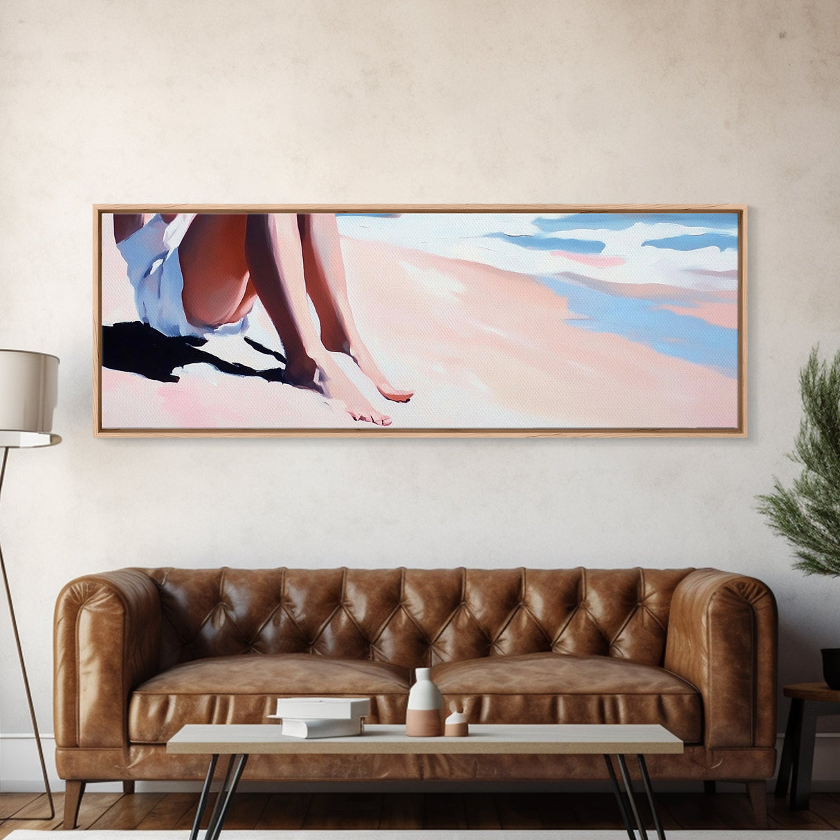 Seaside Relaxation, Beach Painting, Minimalist Ocean Art, Pastel Coastal Decor, Nautical Wall Print, Bedroom Wall Art, Canvas Print