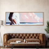Beach Walk, Ocean Breeze, Pastel Sky, Dreamy Coastal Art, Soft Feminine Aesthetic, Framed Canvas Print, Bedroom Wall Art, Minimalist Decor