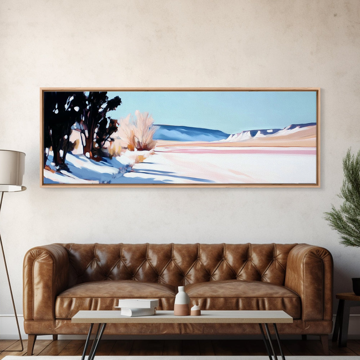 Winter Landscape, Snowy Trees, Mountain View, Framed Canvas Print, Rustic Wall Art, Cabin Decor, Cozy Winter Aesthetic, Home Office Art