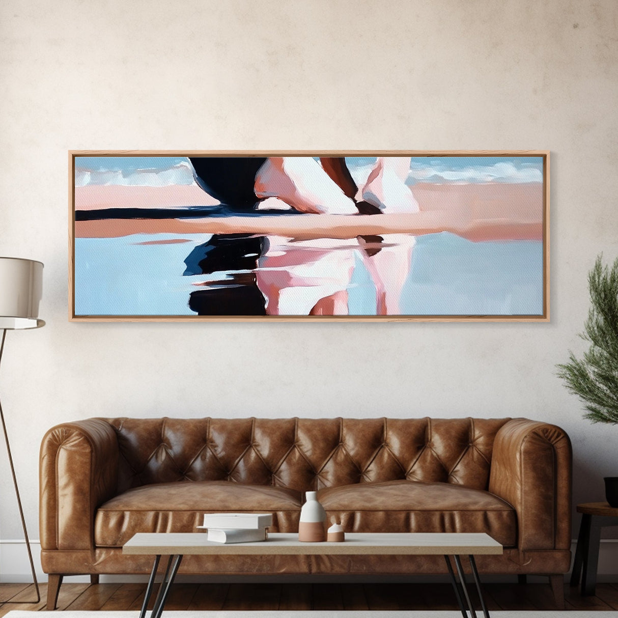 Sunset Reflection, Beach Art, Ocean Painting, Framed Canvas Print, Coastal Wall Art, Living Room Decor, Modern Minimalist Home Style