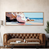 Beach Boulders, Coastal Landscape, Tranquil Escape, Framed Canvas Print, Ocean Wall Art, Boho Decor, Relaxing Seaside Painting