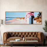 Coastal Fence Art, Beach Landscape Print, Pastel Ocean Painting, Minimalist Seaside Decor, Large Canvas Print, Modern Home Wall Art