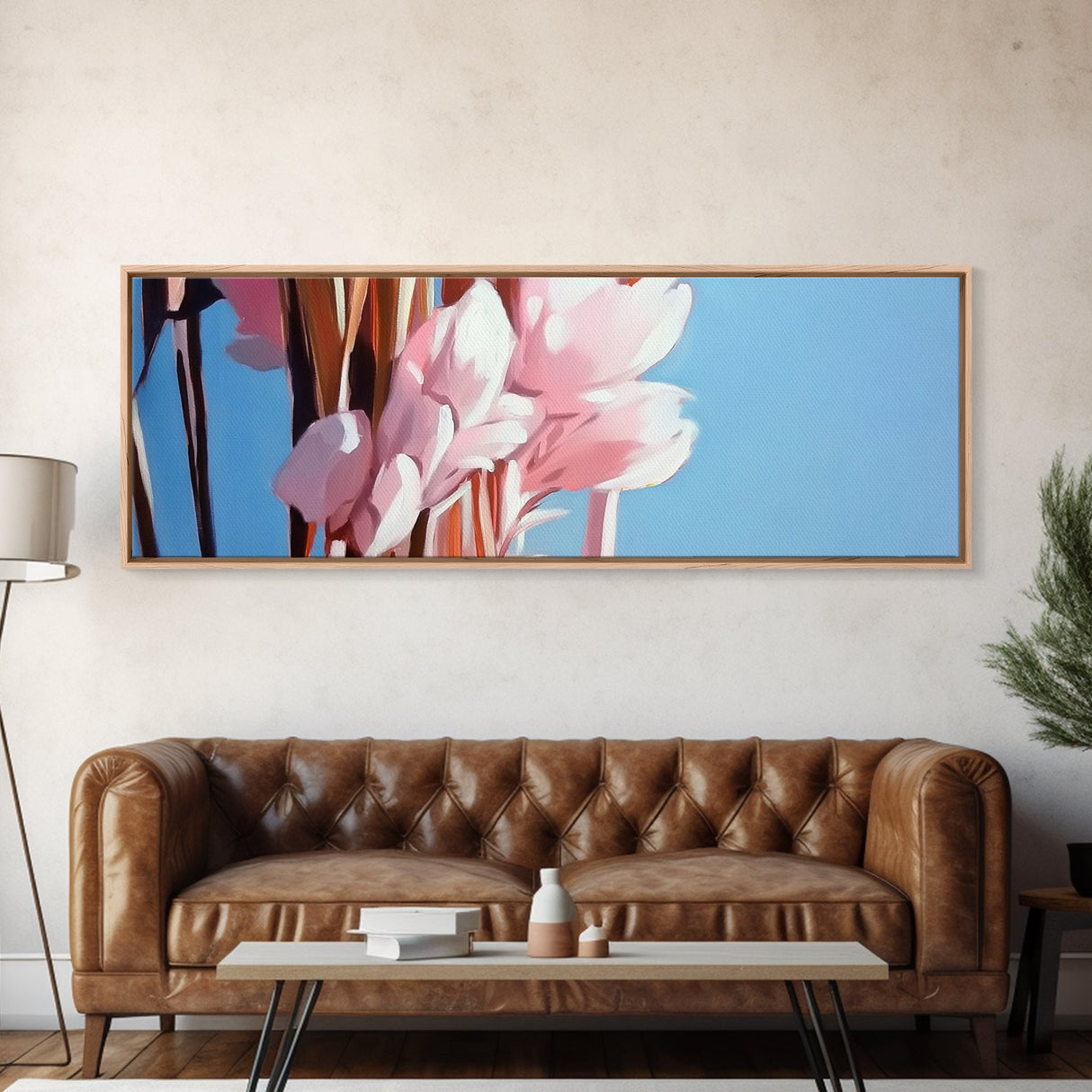 Blush Pampas, Soft Floral, Elegant Botanical Art, Minimalist Aesthetic, Pastel Wall Decor, Framed Canvas Print, Bedroom Wall Art