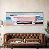 Clawfoot Tub, Coastal Art, Bathroom Wall Art, Modern Decor, Minimalist Painting, Ocean Art, Beach House, Framed Canvas Print