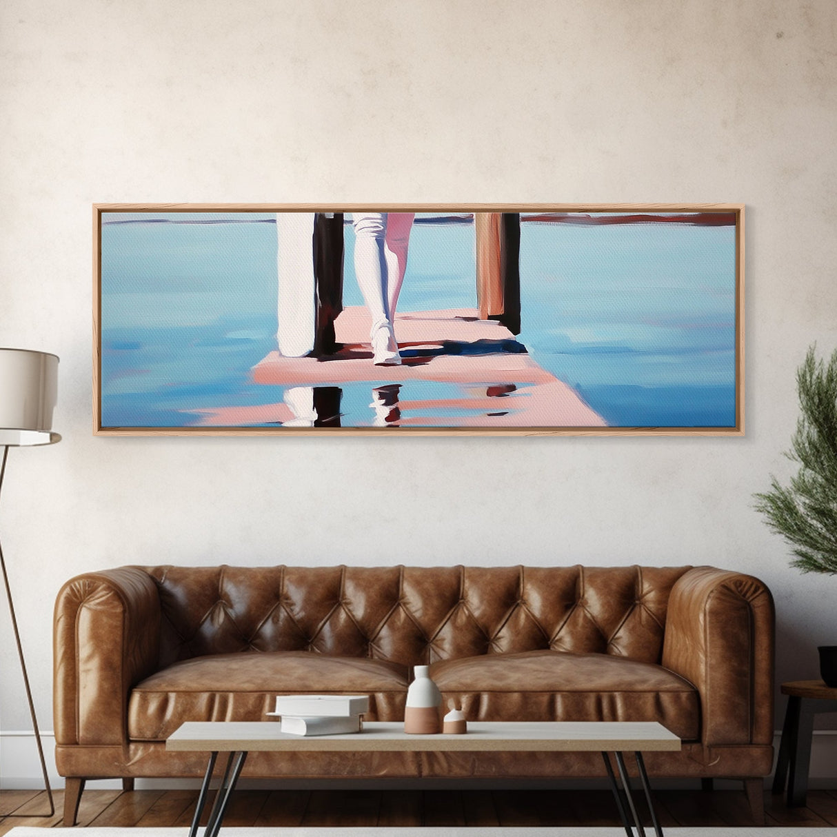 Pier Walk, Ocean Art, Coastal Landscape, Tranquil Water, Seaside Painting, Nautical Home Decor, Modern Art, Framed Canvas Print