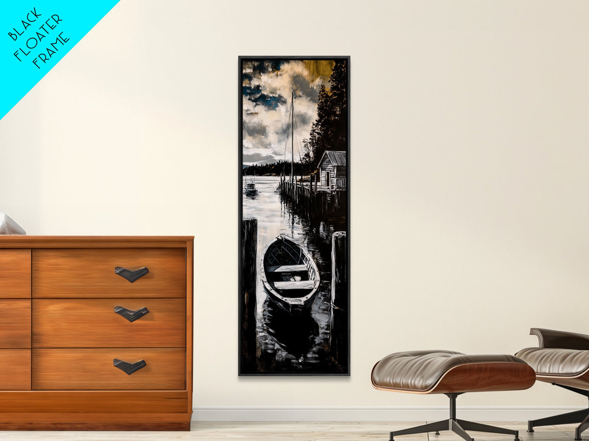 Rustic Dock, Lake House Art, Black and White Landscape, Canvas Print, Nautical Home Decor, Cabin Wall Art, Living Room Artwork