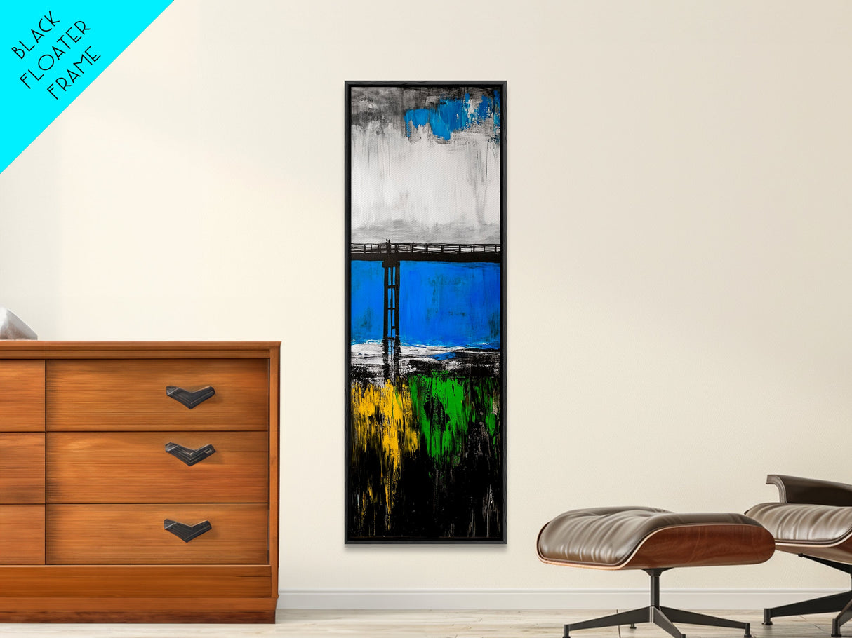 Bridge, Blue Water, Modern Abstract, Canvas Print, Contemporary Art, Urban Landscape, Minimalist Wall Art, Office Decor, Unique Home Art