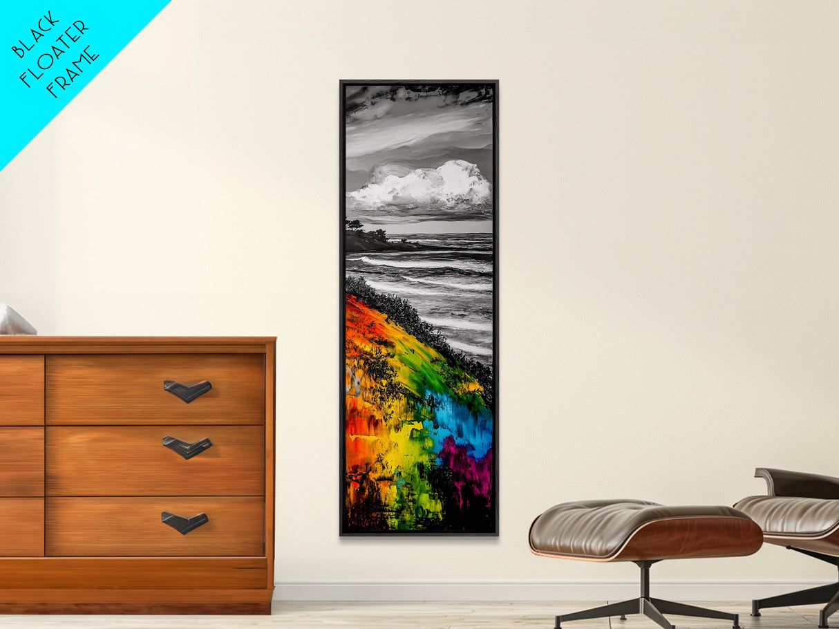 Vibrant Hillside, Ocean Coastline, Bold Color Landscape, Modern Impressionism, Unique Home Decor, Framed Canvas Print