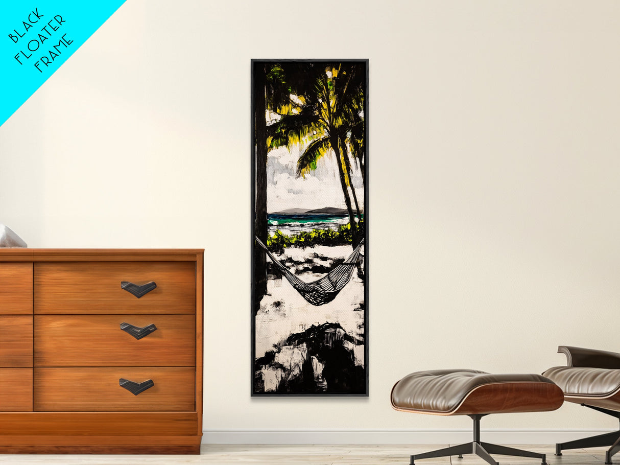 Hammock Beach View, Tropical Wall Art, Relaxing Coastal Scene, Boho Art, Canvas Print, Bedroom Decor, Palm Tree Art, Tranquil Vibes