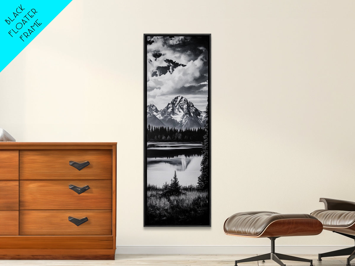 Teton Mountains, Framed Canvas Print, National Park Art, Rustic Cabin Decor, Wilderness Landscape, Black and White Art, Office Decor