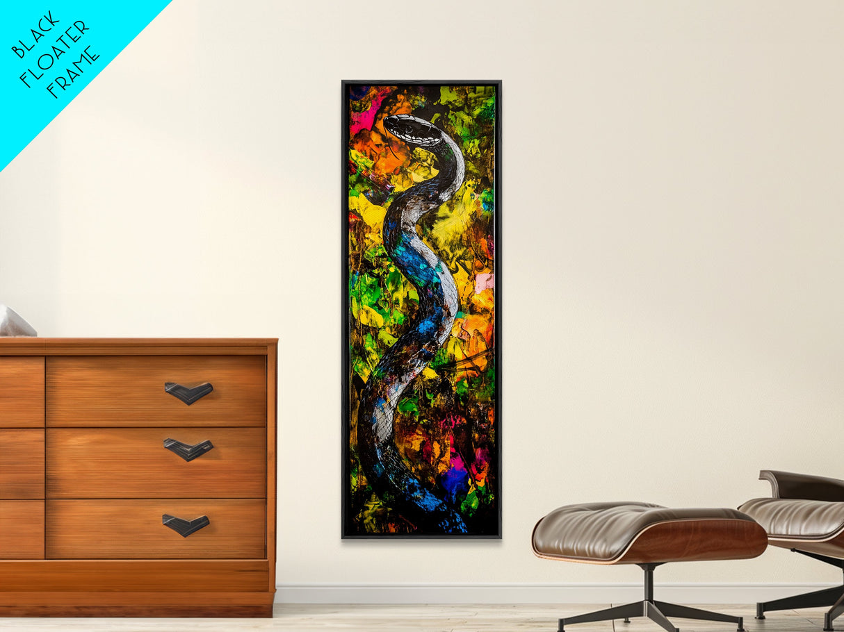 Vibrant Snake, Colorful Wildlife, Bold Abstract, Jungle Theme, Wall Decor, Framed Canvas Print, Living Room Art, Unique Home Design