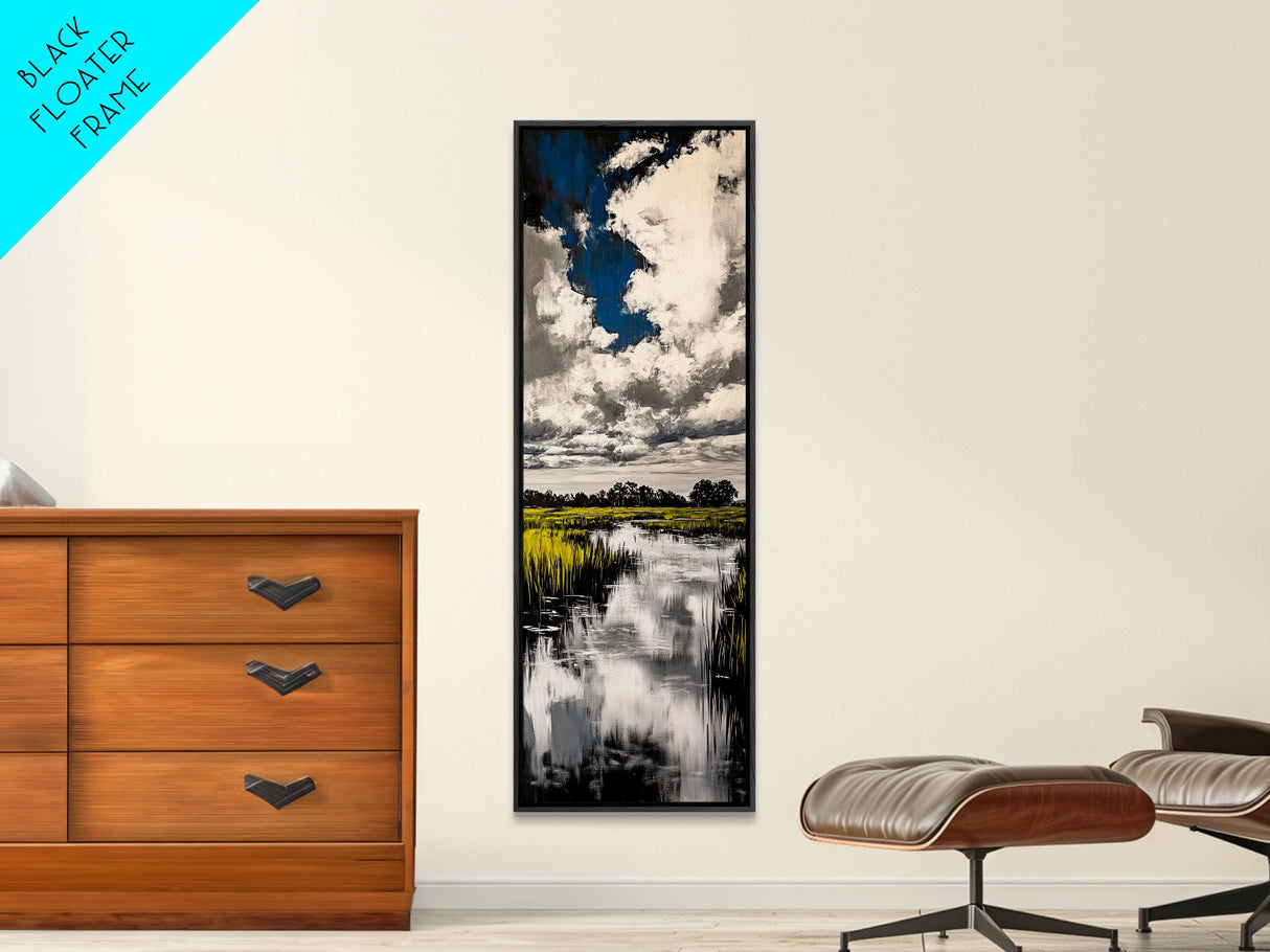 Marshland Scene, Nature Reflection, Blue Sky, Canvas Print, Rustic Landscape Art, Farmhouse Wall Decor, Entryway Nature Art