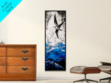 Ocean Bird, Stormy Waves, Blue and White, Framed Canvas Print, Nautical Wall Art, Minimalist Coastal Decor, Bedroom Artwork